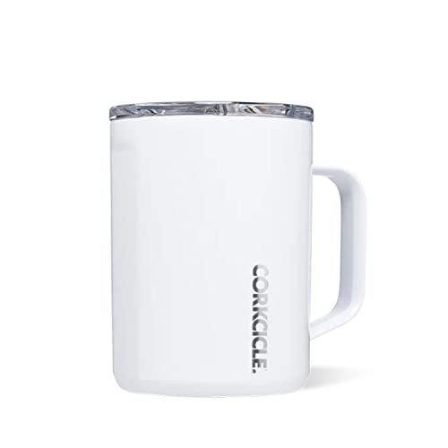 Corkcicle Origins Travel Coffee Mug - Triple Insulated Stainless Steel Cup with Handle for Tea, Hot Chocolate, Coffees, & More - Spill Proof, Reusable, Dishwasher Safe - Gloss White, 475ml/16oz - Image 1