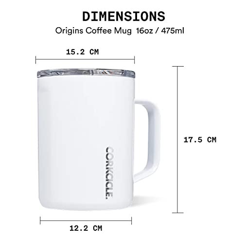 Corkcicle Origins Travel Coffee Mug - Triple Insulated Stainless Steel Cup with Handle for Tea, Hot Chocolate, Coffees, & More - Spill Proof, Reusable, Dishwasher Safe - Gloss White, 475ml/16oz - Image 3