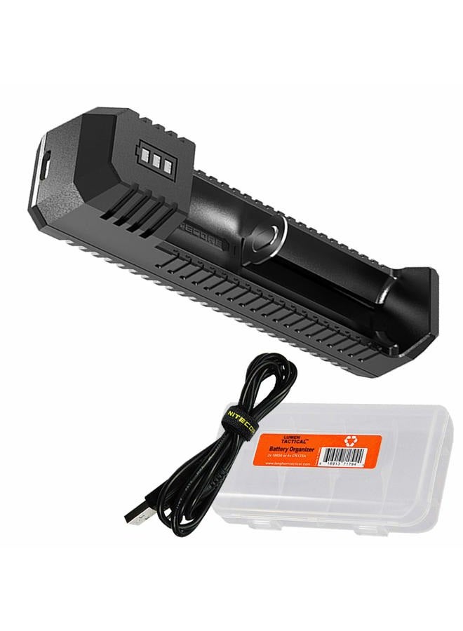 NITECORE UI1 Single-Slot Intelligent Lithium-ion Battery USB Charger for 18650, 18350, 20700, 21700, 16340, 14500 and More,and LumenTac Battery Organizer - Image 1