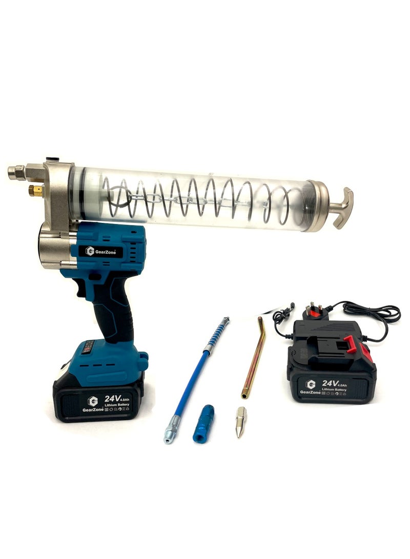 جيرزون طقم مسدس شحم كهربائي، مسدس شحم يعمل بالبطارية بقوة 12000 رطل/بوصة مربعة، مسدس شحم لاسلكي مع بطاريتين وشاحن - اللون أزرق - Image 1