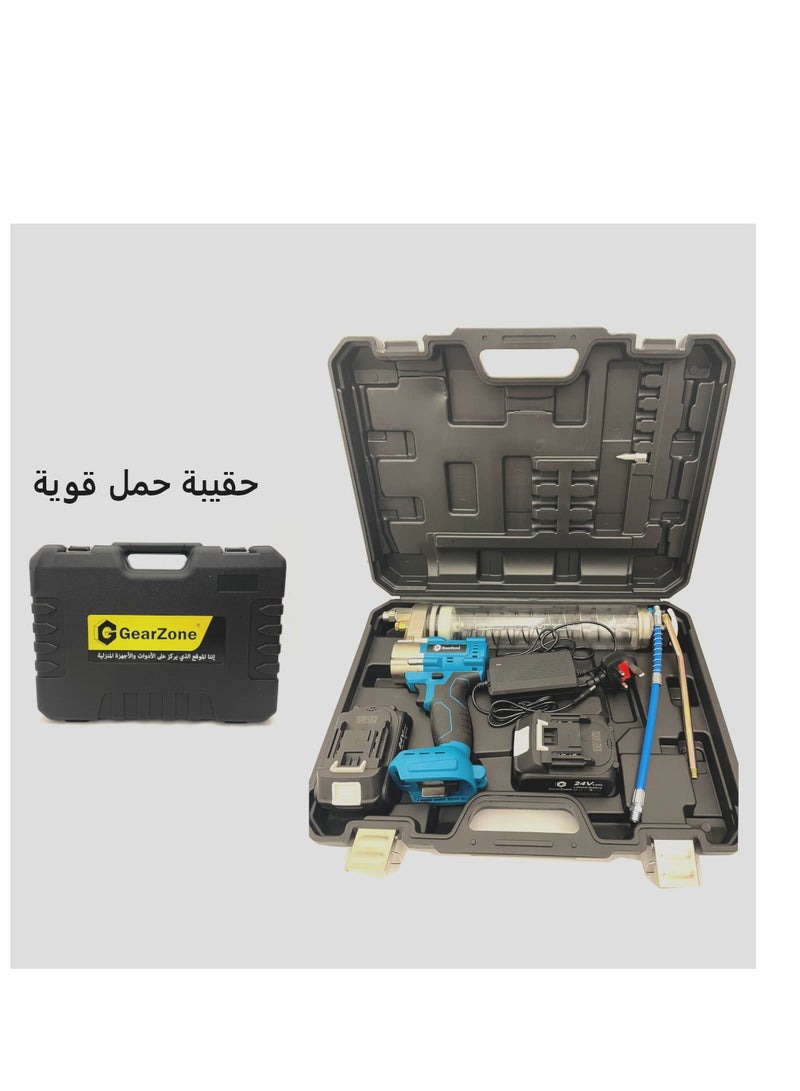 جيرزون طقم مسدس شحم كهربائي، مسدس شحم يعمل بالبطارية بقوة 12000 رطل/بوصة مربعة، مسدس شحم لاسلكي مع بطاريتين وشاحن - اللون أزرق - Image 2