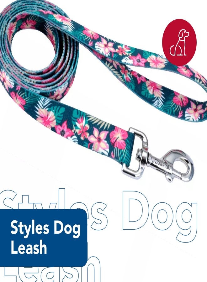 كوستال طوق كلاب بتصميم ساحلي - طوق كلاب عصري ونابض بالحياة - بنقشة زهور استوائية خضراء ووردية - 3/8 بوصة × 6 أقدام - Image 2