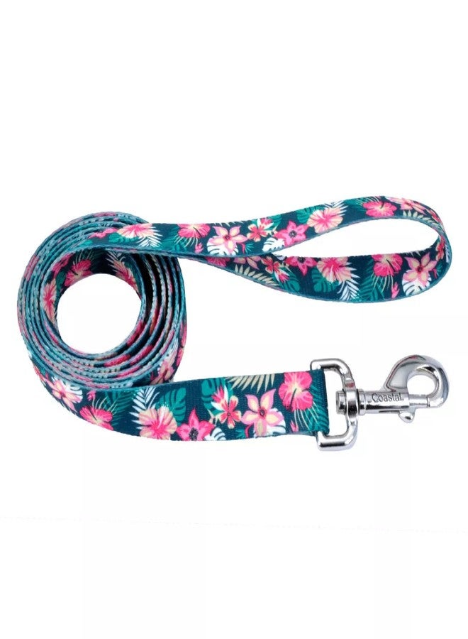 كوستال طوق كلاب بتصميم ساحلي - طوق كلاب عصري ونابض بالحياة - بنقشة زهور استوائية خضراء ووردية - 3/8 بوصة × 6 أقدام - Image 1