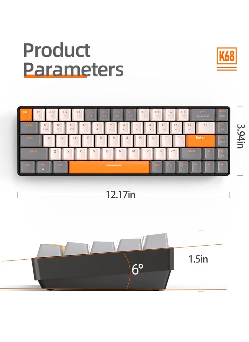 Joshberg - K68 Wireless Mechanical Keyboard Bluetooth Dual Mode Hot-Swappable Mini 68-Key Red Switch for PC PS4 Xbox iPhone iPad - Image 1
