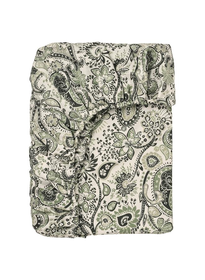 erorex Fitted sheet, green/white, 140x200 cm - Image 1