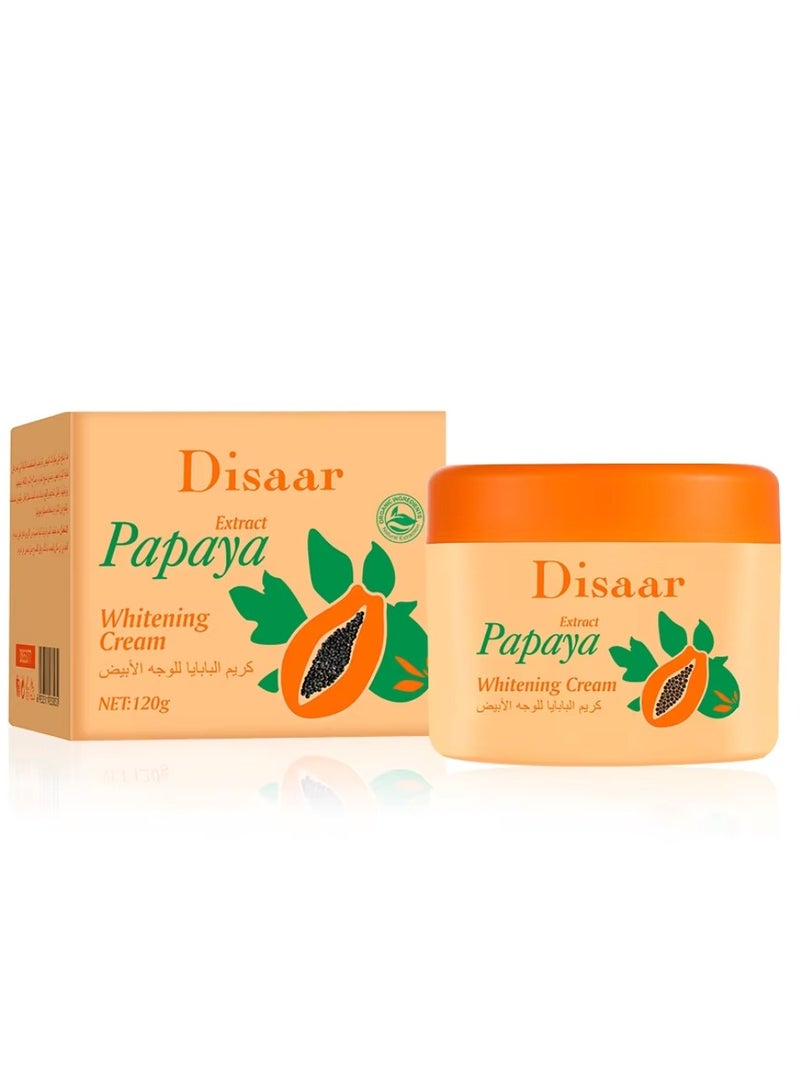 Disaar كريم تبييض البابايا 120 جرام مع فيتامين E ومستخلص البابايا لتغذية عميقة وتفتيح البشرة كريم العناية بالبشرة كريم تبييض البابايا مرطب ومضيء وناعم للوجه - Image 1