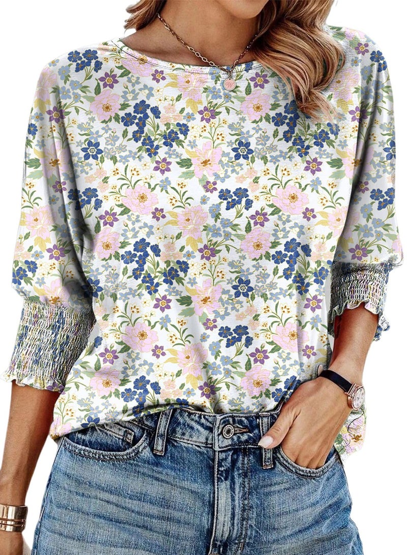 Dokotoo Women's Clothing Trendy Tops for Women 2026 Spring Spring Summer Fashion Outfits 3/4 Sleeve Tshirts Shirts Women Blouses Floral Boho Womens Tops Casual Clothes Graphic Tees - Image 1