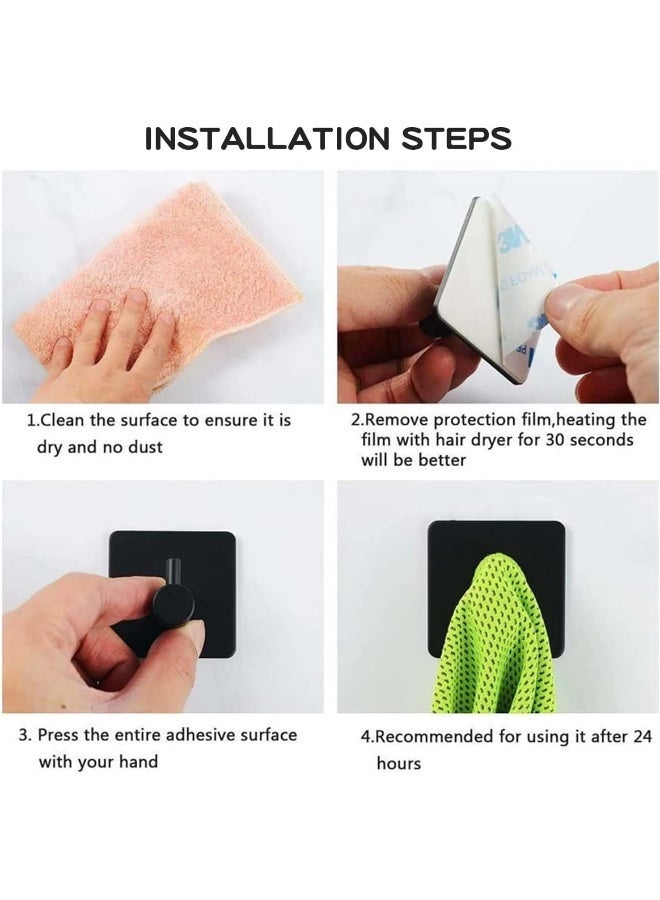 ECVV Towel Hooks for Bathrooms, Heavy Duty Bath Robe Hook for Hanging Coat Hat Towel, Strong Self-Adhesive Shower Hook Black Pack of 2 Pcs Black - Image 4