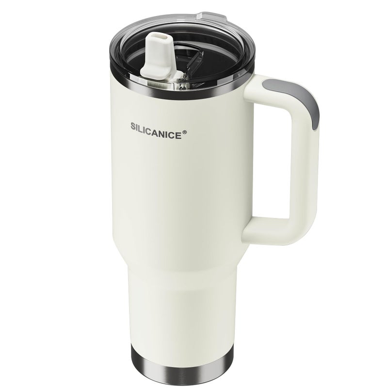 SILICANICE 40oz Insulated Tumbler with Handle, Leakproof Lid with Removable Spout and Straw, Double Wall Stainless Steel, Cup Holder Friendly, Travel/Gym/Office/Home - Cream - Image 1