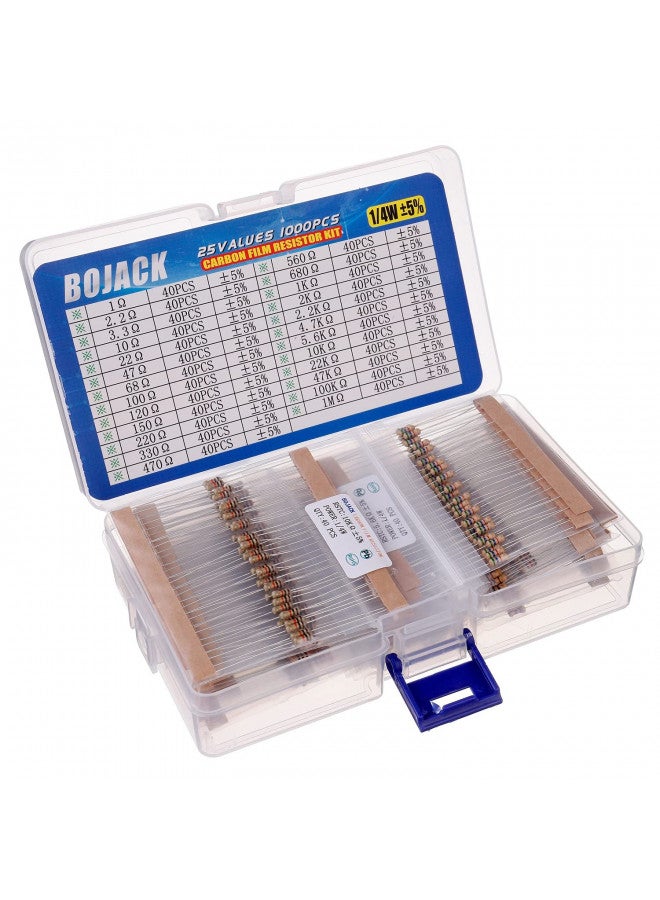 BOJACK BOJACK 1000 Pcs 25 Values Resistor Kit 1 Ohm-1M Ohm with 5% 1/4W Carbon Film Resistors Assortment  - Image 2