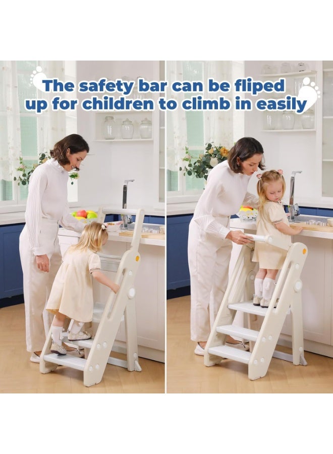 والالا كرسي مطبخ للأطفال قابل للطي، برج تعليمي بارتفاع قابل للتعديل، برج قائم غير قابل للانزلاق بجانب السرير، سلم متعدد الوظائف للأطفال لطاولة المطبخ وحوض الحمام مع مقابض، سكة أمان - Image 2