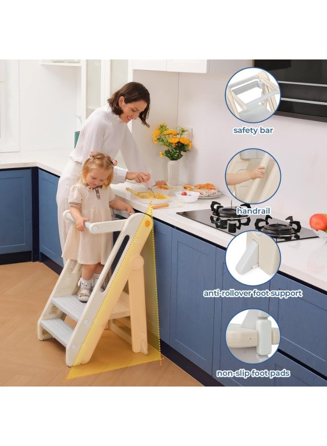 والالا كرسي مطبخ للأطفال قابل للطي، برج تعليمي بارتفاع قابل للتعديل، برج قائم غير قابل للانزلاق بجانب السرير، سلم متعدد الوظائف للأطفال لطاولة المطبخ وحوض الحمام مع مقابض، سكة أمان - Image 3