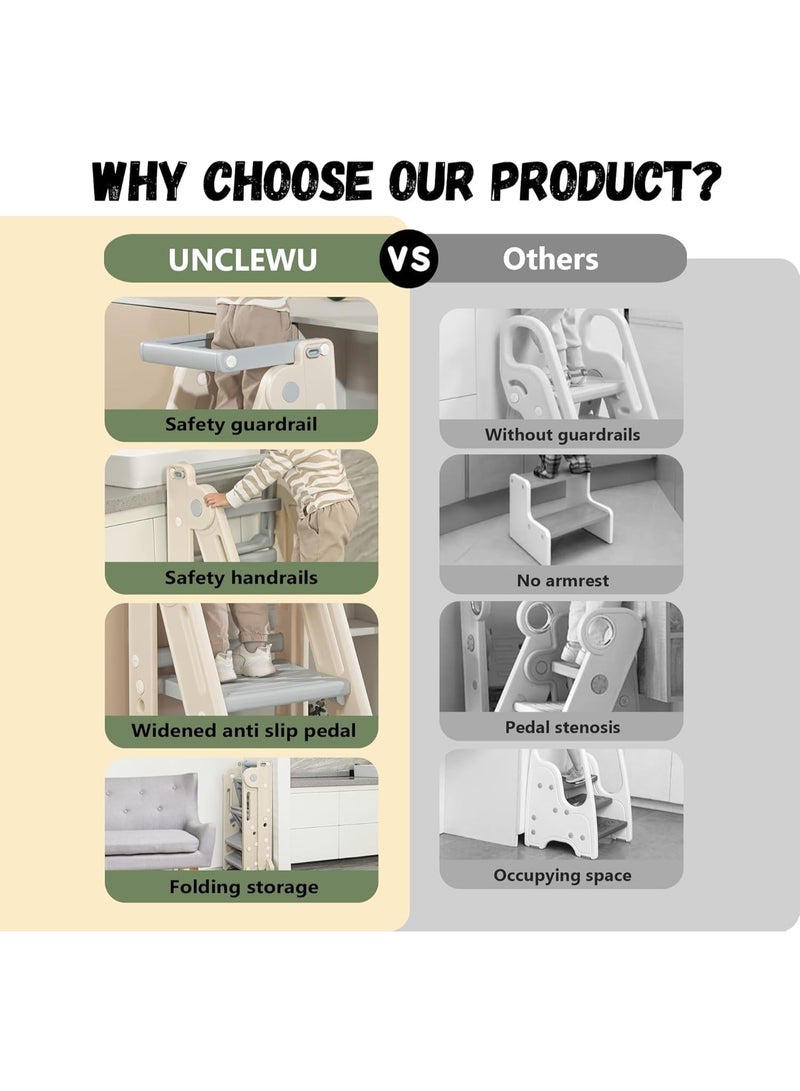 والالا كرسي مطبخ للأطفال قابل للطي، برج تعليمي بارتفاع قابل للتعديل، برج قائم غير قابل للانزلاق بجانب السرير، سلم متعدد الوظائف للأطفال لطاولة المطبخ وحوض الحمام مع مقابض، سكة أمان - Image 5