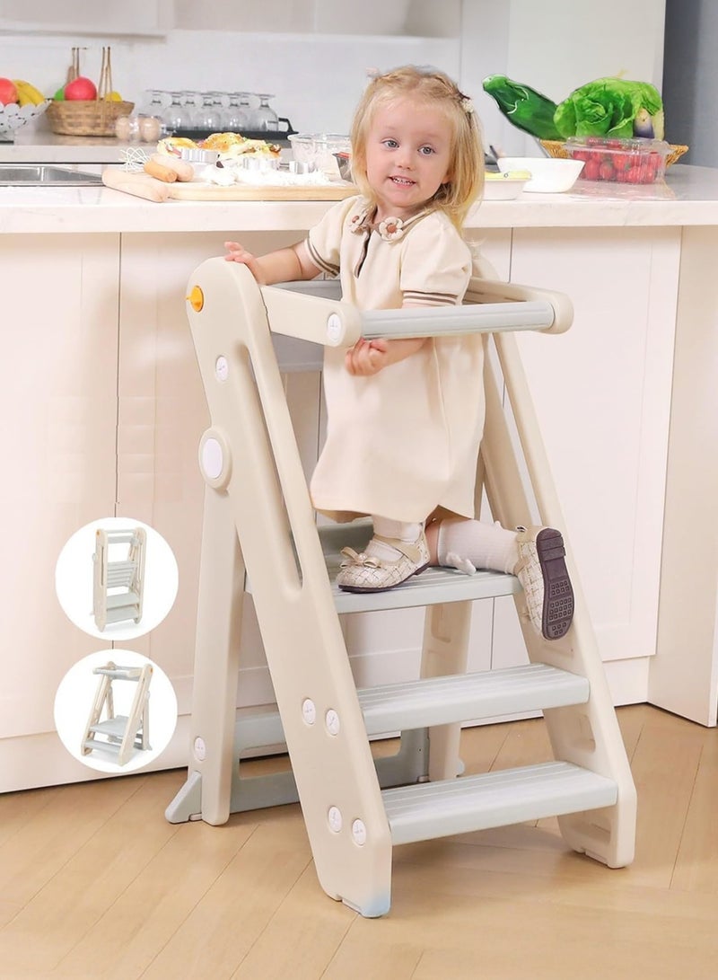 والالا كرسي مطبخ للأطفال قابل للطي، برج تعليمي بارتفاع قابل للتعديل، برج قائم غير قابل للانزلاق بجانب السرير، سلم متعدد الوظائف للأطفال لطاولة المطبخ وحوض الحمام مع مقابض، سكة أمان - Image 1