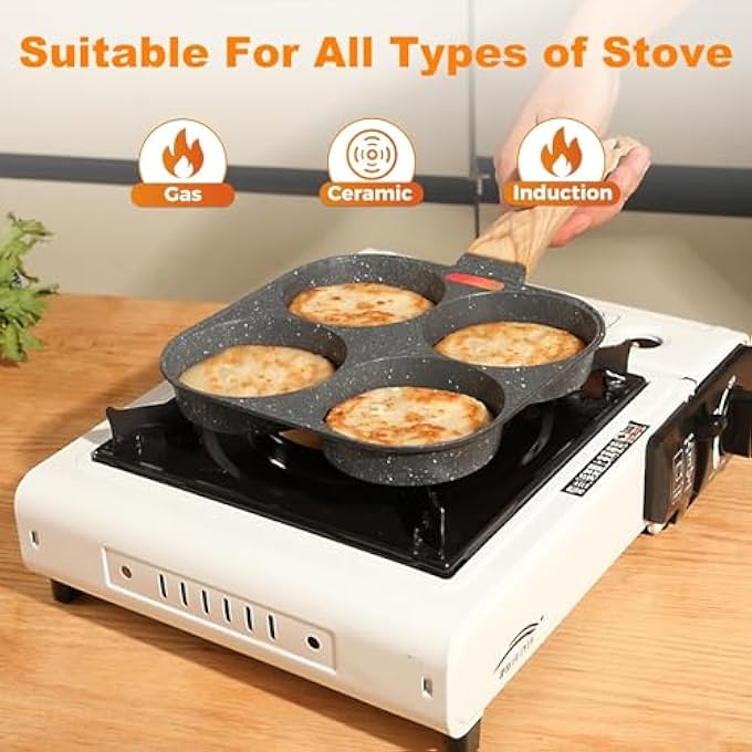 Bukela 4 Cup Egg Pan Egg Pans Nonstick Healthy Breakfast Pancake Pan Aluminum Omelette Pan Fried Egg Cooker Suitable For Gas Stove  Induction Cookware With Scraper  Brush Color Random - Image 5