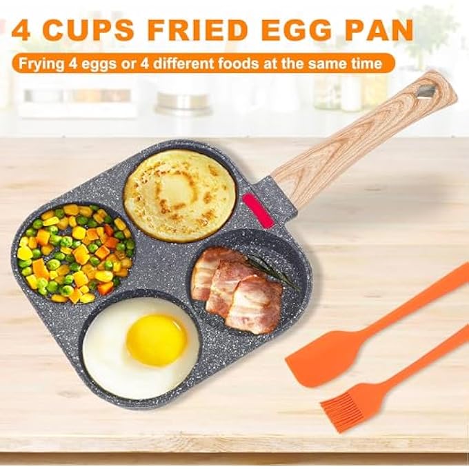 Bukela 4 Cup Egg Pan Egg Pans Nonstick Healthy Breakfast Pancake Pan Aluminum Omelette Pan Fried Egg Cooker Suitable For Gas Stove  Induction Cookware With Scraper  Brush Color Random - Image 3