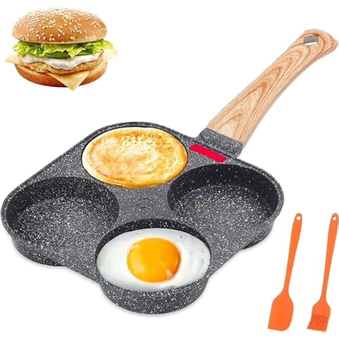 Bukela 4 Cup Egg Pan Egg Pans Nonstick Healthy Breakfast Pancake Pan Aluminum Omelette Pan Fried Egg Cooker Suitable For Gas Stove  Induction Cookware With Scraper  Brush Color Random - Image 2