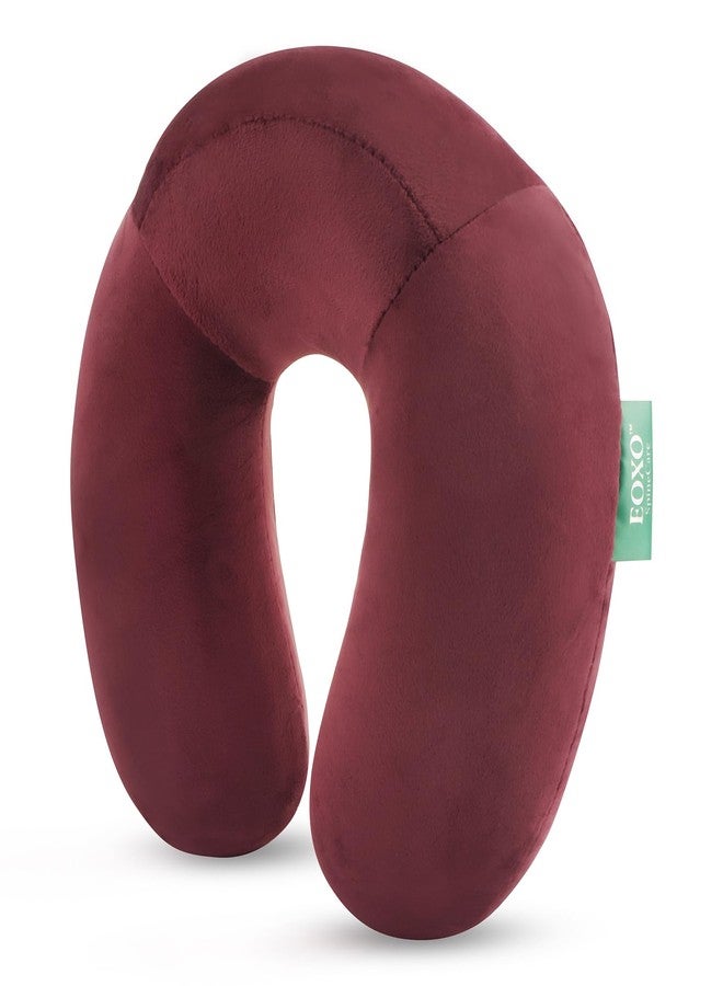 EOXO Memory Foam Travel Neck Pillow Cushion for Flight, Car & Office | U-Shaped Headrest with Soft Velvet Cover | Portable & Ergonomic Design (Wine) - Image 1