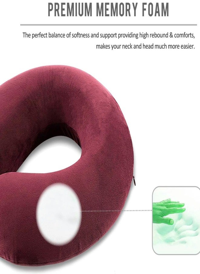 EOXO Memory Foam Travel Neck Pillow Cushion for Flight, Car & Office | U-Shaped Headrest with Soft Velvet Cover | Portable & Ergonomic Design (Wine) - Image 2