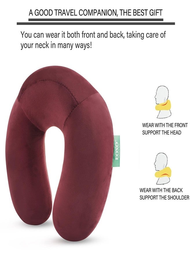 EOXO Memory Foam Travel Neck Pillow Cushion for Flight, Car & Office | U-Shaped Headrest with Soft Velvet Cover | Portable & Ergonomic Design (Wine) - Image 4