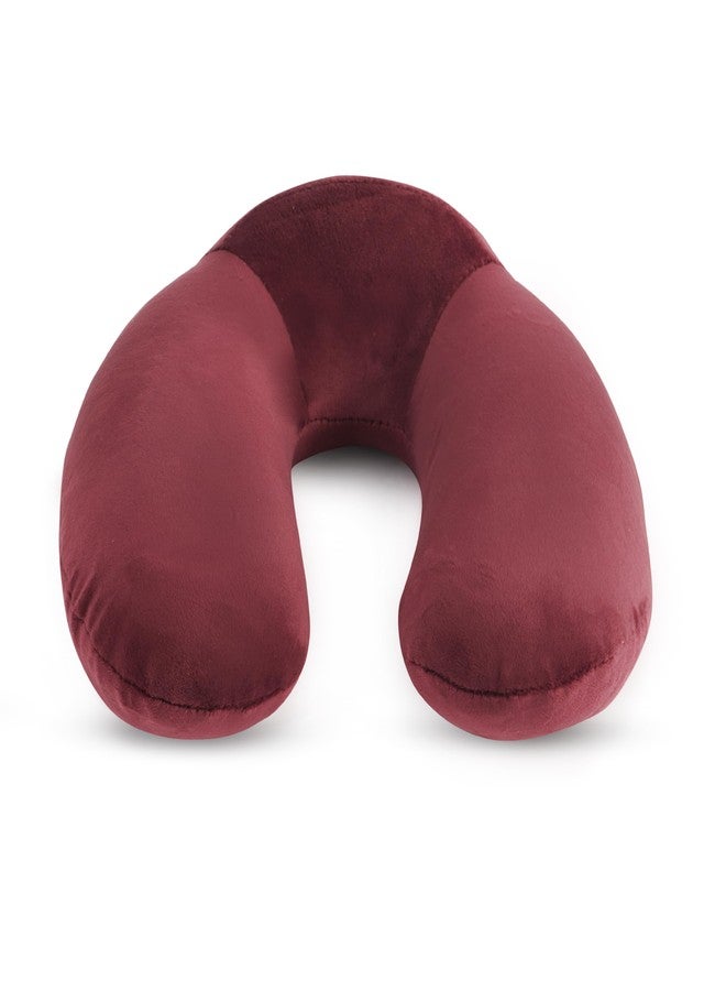 EOXO Memory Foam Travel Neck Pillow Cushion for Flight, Car & Office | U-Shaped Headrest with Soft Velvet Cover | Portable & Ergonomic Design (Wine) - Image 5