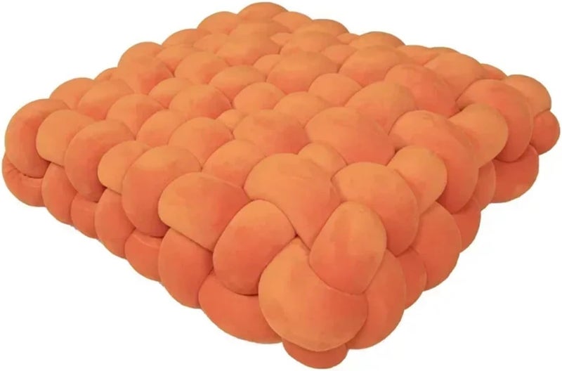 Hand-Woven Knotted Pillow Knotted Square Cushion Stuffed Pillow Office Chair Decorative Plush Sleeping Back Knot Hand-Made for Home Decorations(Orange) - Image 1