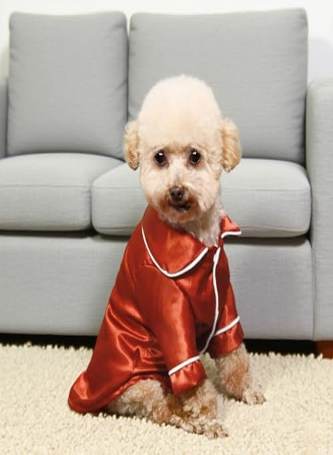 Layheld Cat Puppy Costume Elegant Satin Pajamas with Bow Headband 2PCs Set Pet Sleepwear Cute Pet Outfit Cosplay Partywear Photoshoots (red Set,X-Large) - Image 1