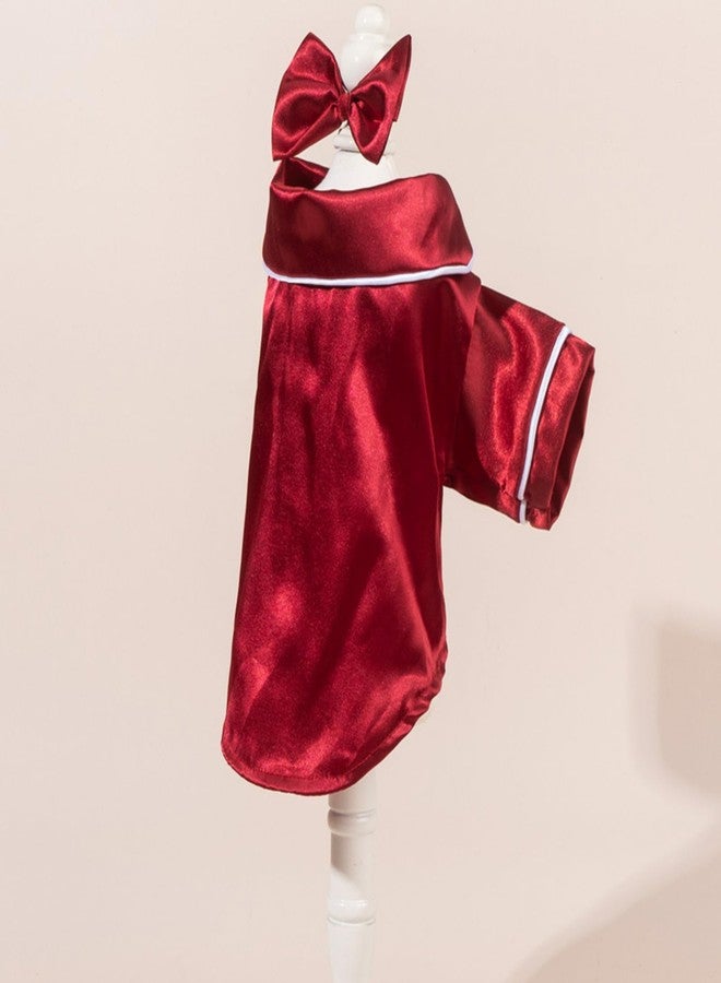Layheld Cat Puppy Costume Elegant Satin Pajamas with Bow Headband 2PCs Set Pet Sleepwear Cute Pet Outfit Cosplay Partywear Photoshoots (red Set,X-Large) - Image 5