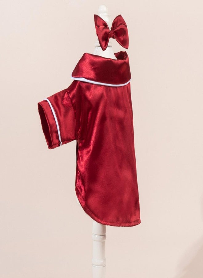 Layheld Cat Puppy Costume Elegant Satin Pajamas with Bow Headband 2PCs Set Pet Sleepwear Cute Pet Outfit Cosplay Partywear Photoshoots (red Set,X-Large) - Image 4