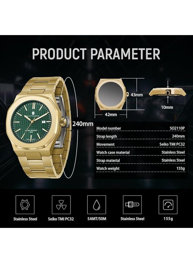 Sapphero Watch for Men Stainless Steel Mens Watches Waterproof Analog Quartz Movement Wrist Watch Gifts for Men - Image 5