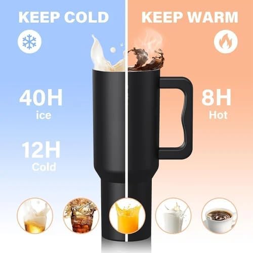 Hidak Tumbler with Handle Straw and Lid 40oz Stainless Steel Leakproof BPAFree Reusable Water Bottle Travel Mug Cup Eco Friendly for Hot and Cold Drinks Coffee Tea - Image 3