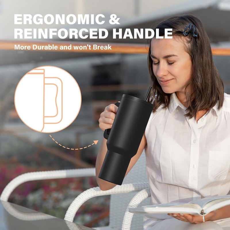 Hidak Tumbler with Handle Straw and Lid 40oz Stainless Steel Leakproof BPAFree Reusable Water Bottle Travel Mug Cup Eco Friendly for Hot and Cold Drinks Coffee Tea - Image 5