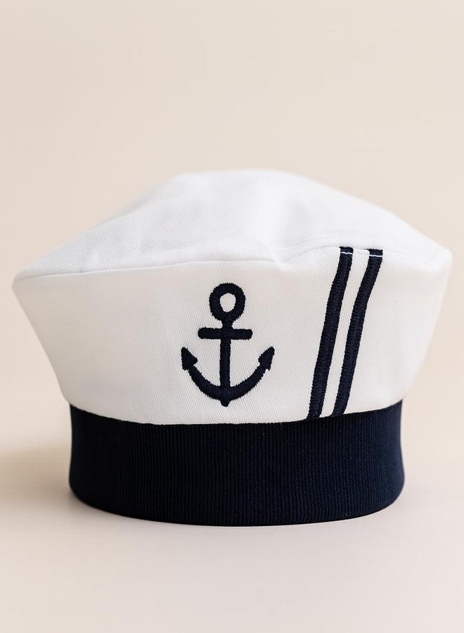stylesilove Infant Baby Boy Nautical Sailor Embroidered Anchor Hat, 2 Colors (0-6 Months, White) - Image 4