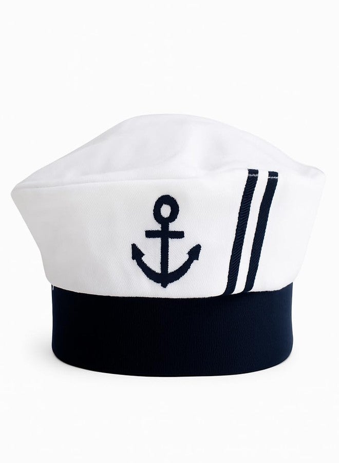 stylesilove Infant Baby Boy Nautical Sailor Embroidered Anchor Hat, 2 Colors (0-6 Months, White) - Image 1