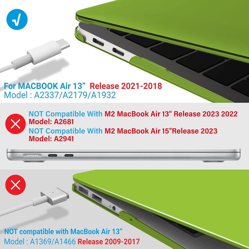 I Benzer Compatible with New MacBook Air 13 inch Case 2022 2021 2020 M1 A2337 A2179 A1932, Plastic Hard Shell Case with Keyboard Cover for Mac Retina Display with Touch ID, Avocado Green, MAT13-AVGN+1 - Image 4