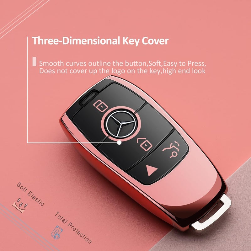 ZSPDACC Compatible with Mercedes Benz Key Fob Cover Pink car key chain case Protector Holder E300 E350 E400 E450 A220 CLA250 C300 GLA250 GLB250 GLC300 GLE350 GLE450 GLE580 G550 C43 E53 E63 Accessories - Image 3
