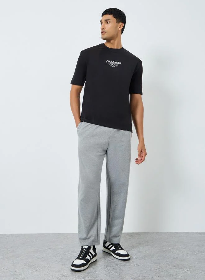 Styli Men Grey Embroidered Logo Relaxed Fit Joggers