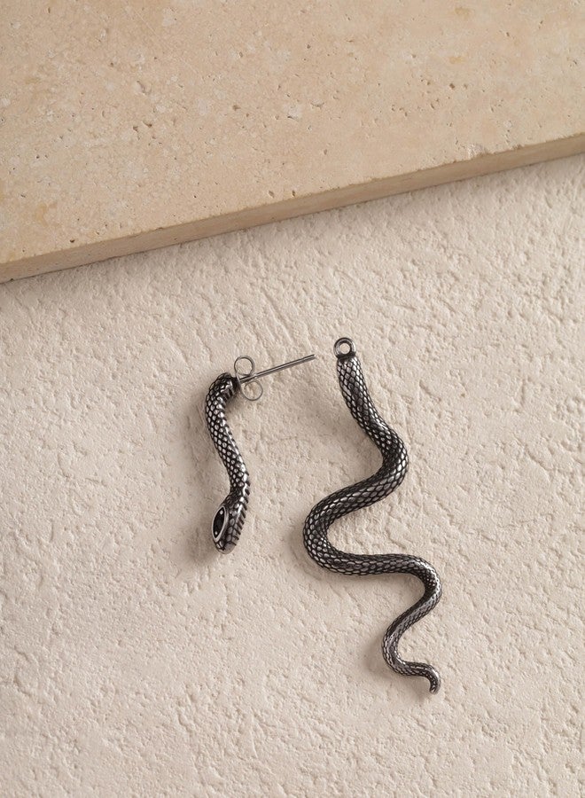 Sacina Goth Silver-tone Snake Stud Earrings, Gothic Emo Punk Grunge Earrings, Goth Jewelry, Halloween Christmas Jewelry Gift for Women - Image 5