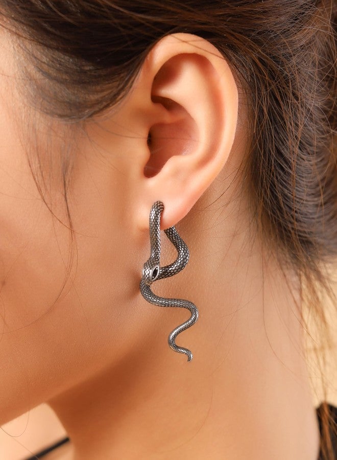 Sacina Goth Silver-tone Snake Stud Earrings, Gothic Emo Punk Grunge Earrings, Goth Jewelry, Halloween Christmas Jewelry Gift for Women - Image 2