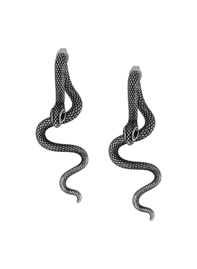 Sacina Goth Silver-tone Snake Stud Earrings, Gothic Emo Punk Grunge Earrings, Goth Jewelry, Halloween Christmas Jewelry Gift for Women - Image 1
