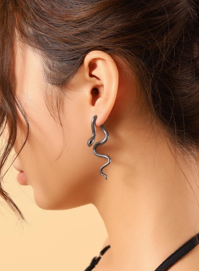 Sacina Goth Silver-tone Snake Stud Earrings, Gothic Emo Punk Grunge Earrings, Goth Jewelry, Halloween Christmas Jewelry Gift for Women - Image 4