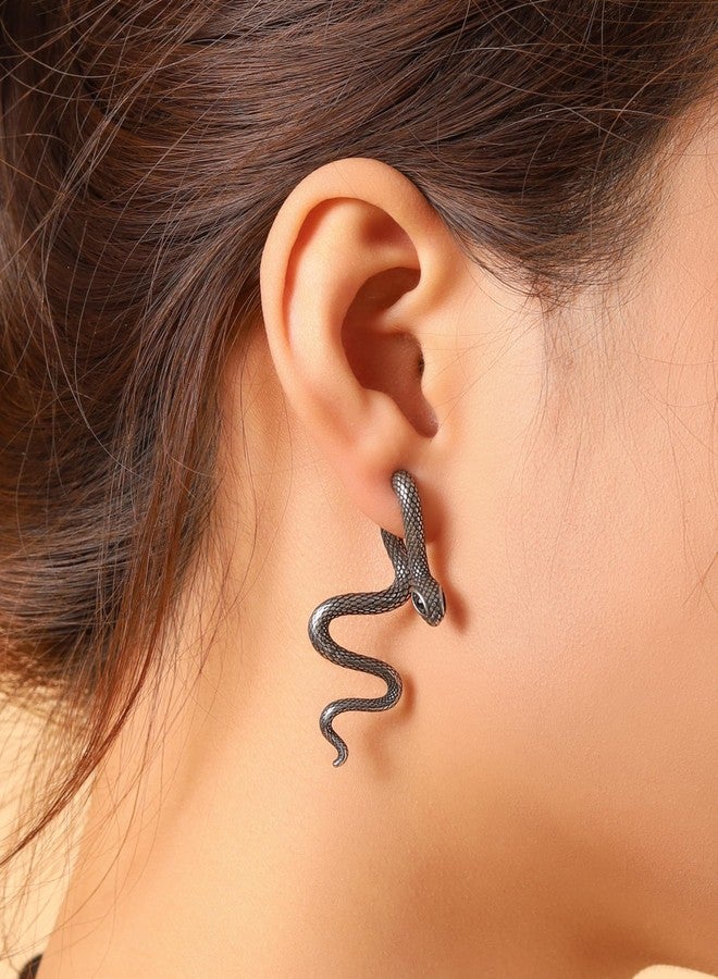 Sacina Goth Silver-tone Snake Stud Earrings, Gothic Emo Punk Grunge Earrings, Goth Jewelry, Halloween Christmas Jewelry Gift for Women - Image 3
