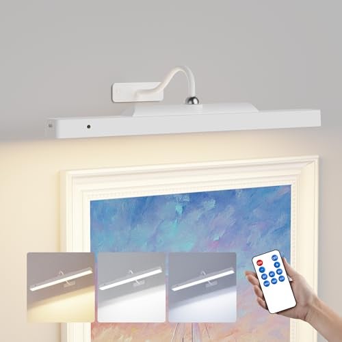 Craftersmark Rechargeable Picture Light for Wall Art White 3 Color TemperaturesRemote Control Adjustable Angle Wall Mount Battery Operated Wall Light for PaintingsGalleryFramesPhotos 13H Runtime 350LM - Image 1