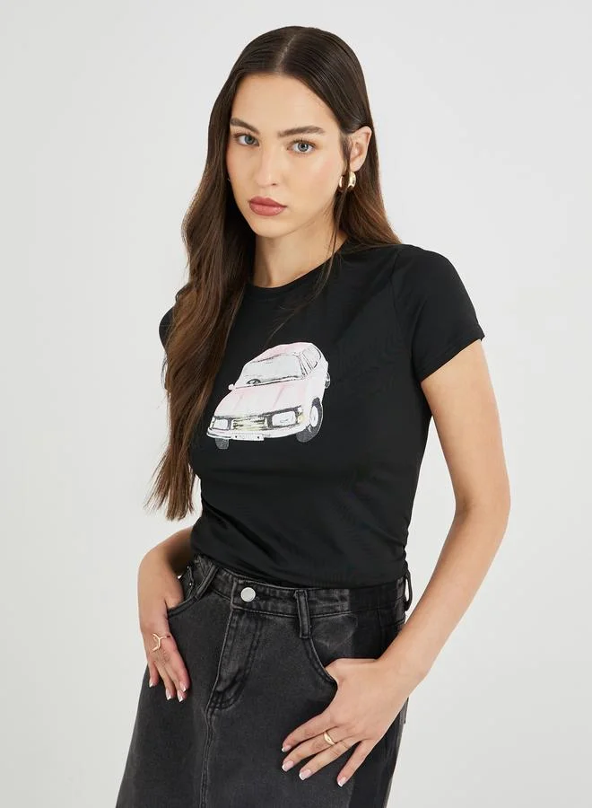 Take Two Take Two Vintage Car Print Slim Fit T-Shirt