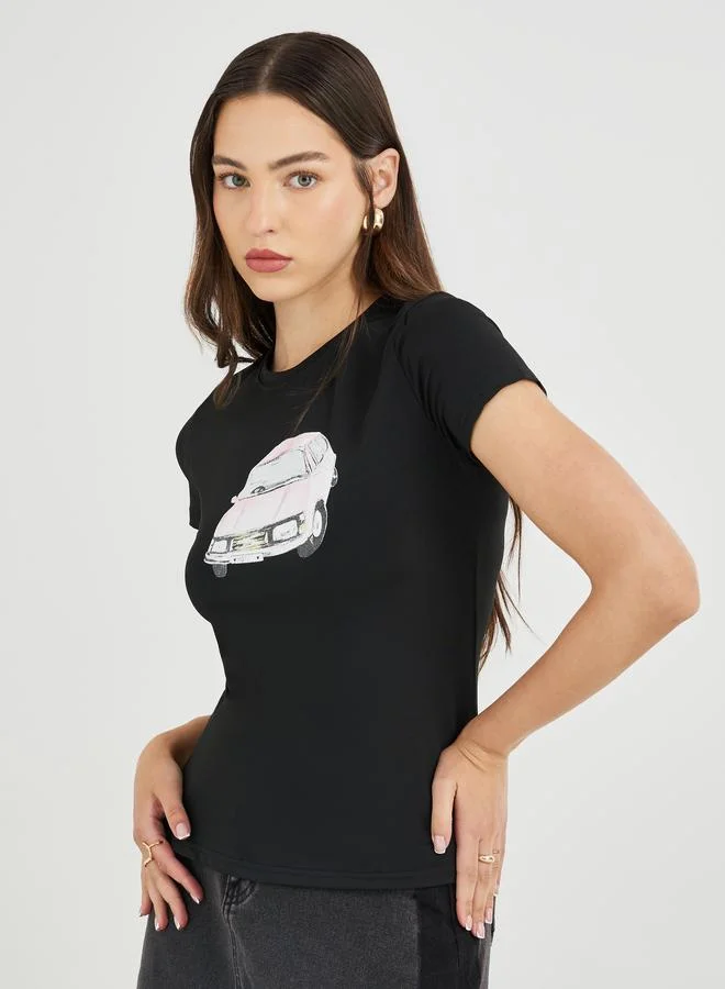 Take Two Take Two Vintage Car Print Slim Fit T-Shirt