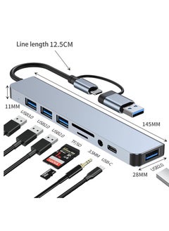 General USB hub, C-Type hub, 8-Port, with USB 3.0, USB 2.0, Micro SD/TF Card Reader, Microphone/Audio Interface, Suitable for Notebook Computers, MacBook Pro, iMac, iPad Pro, and Other USB-C, USB Devices  - Image 1