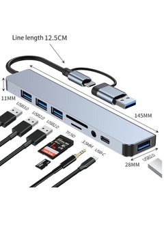 General USB hub, C-Type hub, 8-Port, with USB 3.0, USB 2.0, Micro SD/TF Card Reader, Microphone/Audio Interface, Suitable for Notebook Computers, MacBook Pro, iMac, iPad Pro, and Other USB-C, USB Devices  - Image 2