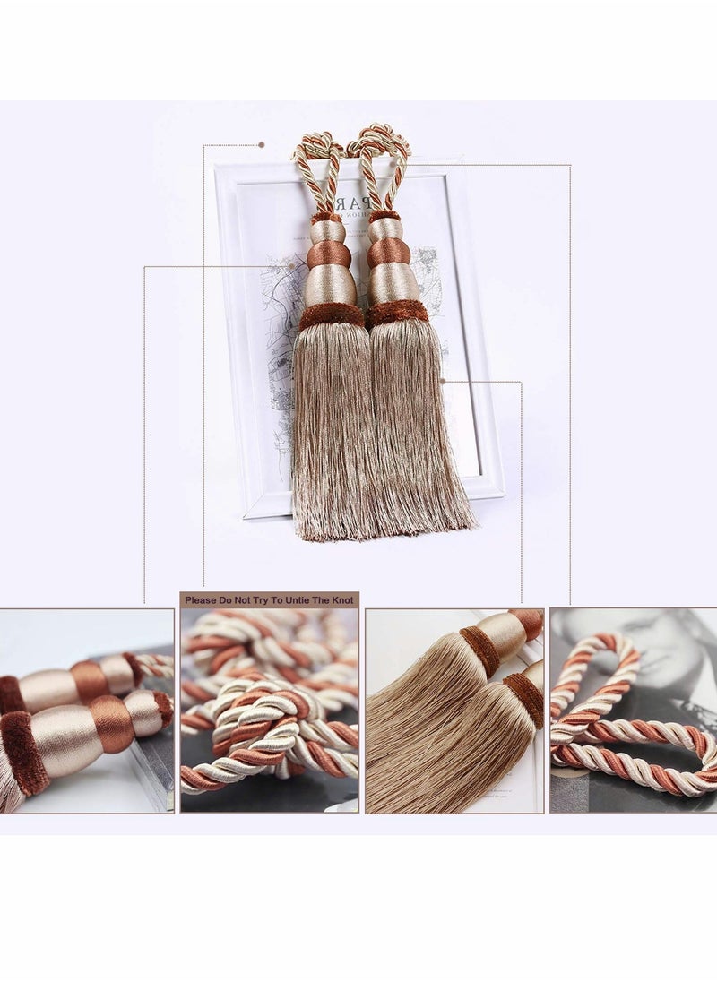 إسكدنيا 1 زوج من شرابات الستائر وربطات العنق والديكور المنزلي مع الحبال المنسوجة يدويا وجميع الملحقات ستارة السحابات ( الكاكي ) - Image 2