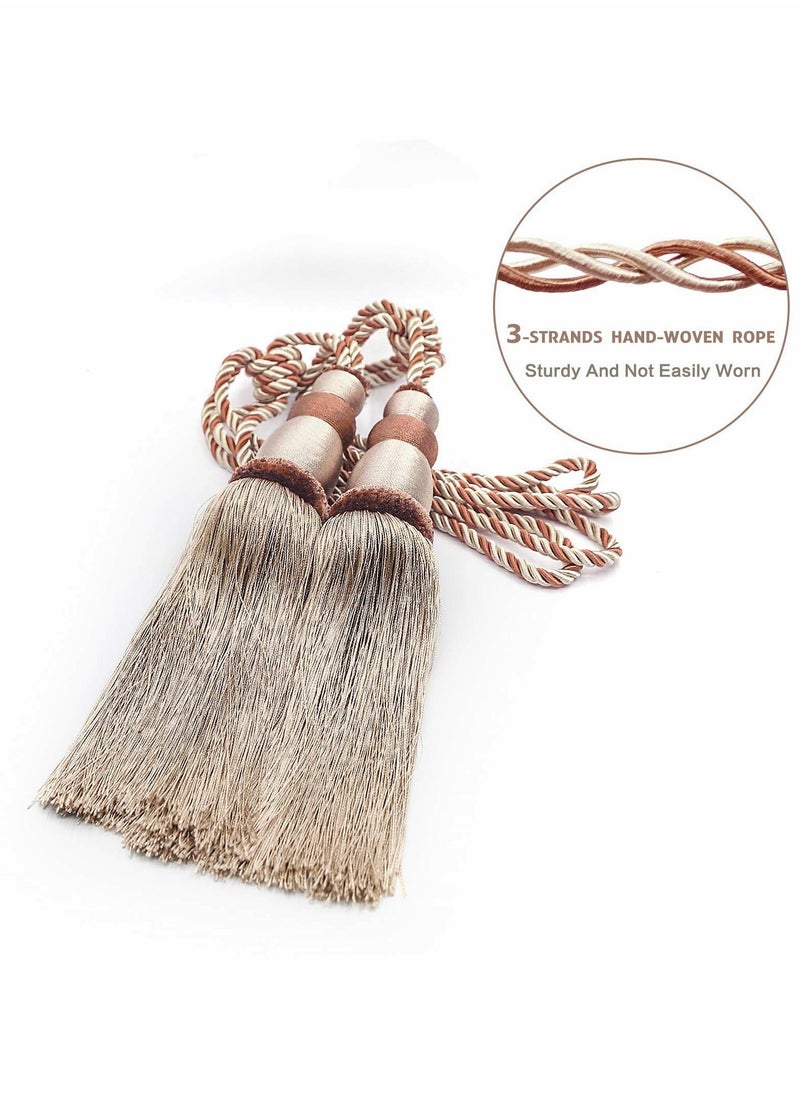 إسكدنيا 1 زوج من شرابات الستائر وربطات العنق والديكور المنزلي مع الحبال المنسوجة يدويا وجميع الملحقات ستارة السحابات ( الكاكي ) - Image 5