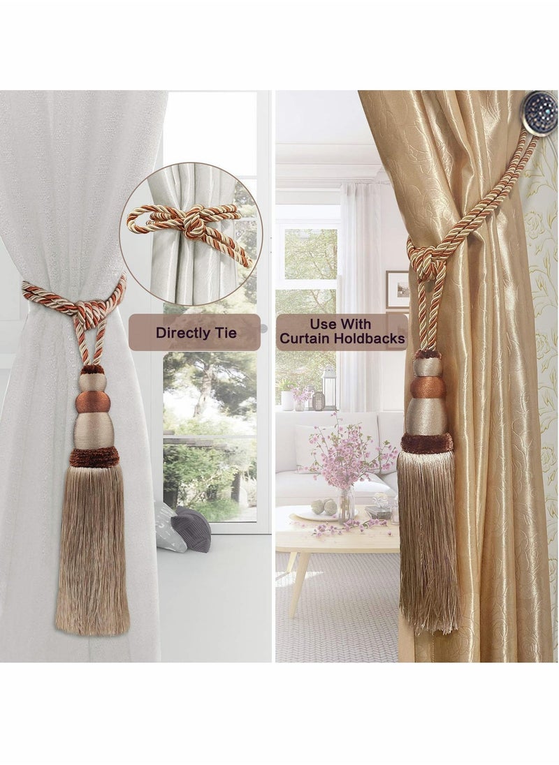 إسكدنيا 1 زوج من شرابات الستائر وربطات العنق والديكور المنزلي مع الحبال المنسوجة يدويا وجميع الملحقات ستارة السحابات ( الكاكي ) - Image 4